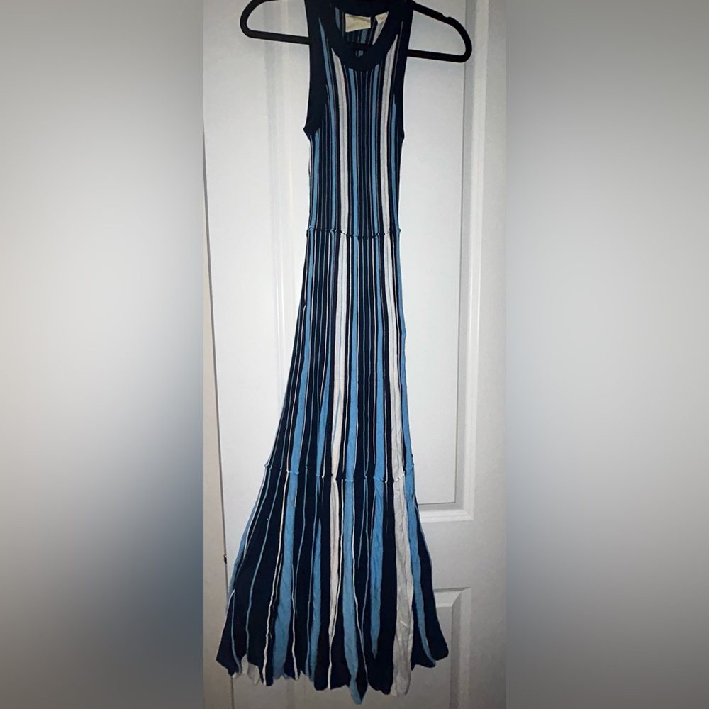 Anthropologie Maeve Lisanne Navy and Light Blue Striped Dress
